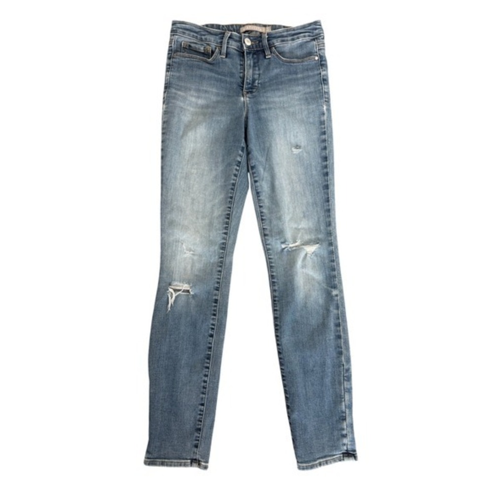 Athleta Sculpt Tek Jeans Blue Distressed Knee High‎ Rise Skinny Women's Size